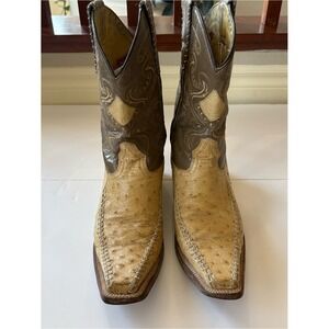 Red Diamond Mens Ostrich Leather Snip Toe Western Cowboy Boots Tan Brown Size 7